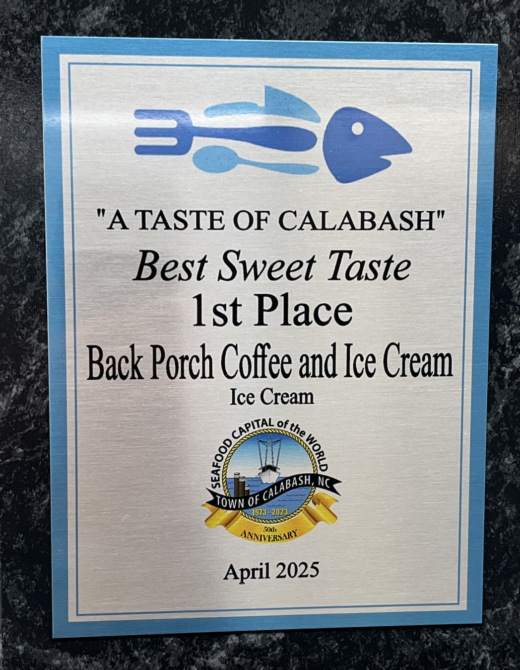 Taste of Calabash 2025 First Place Plaque